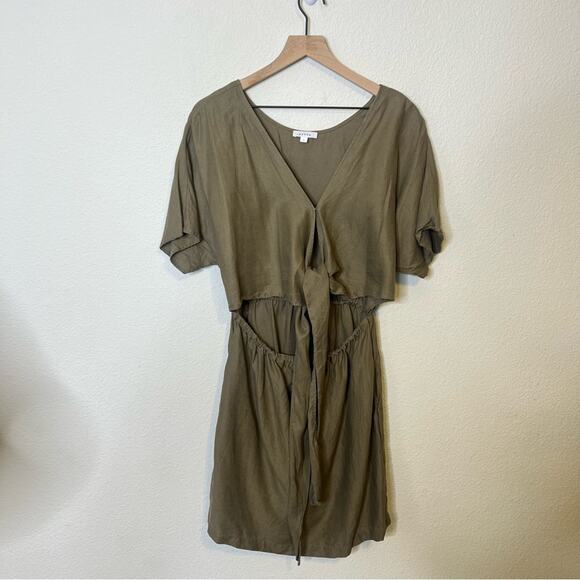 Vetta The Convertible Wrap Mini Dress Olive Green Linen Blend Womens Size M - Picture 4 of 8